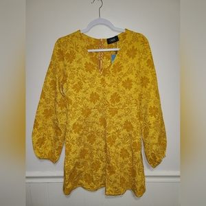 Cider Women's Yellow Floral Dress Long Sleeve